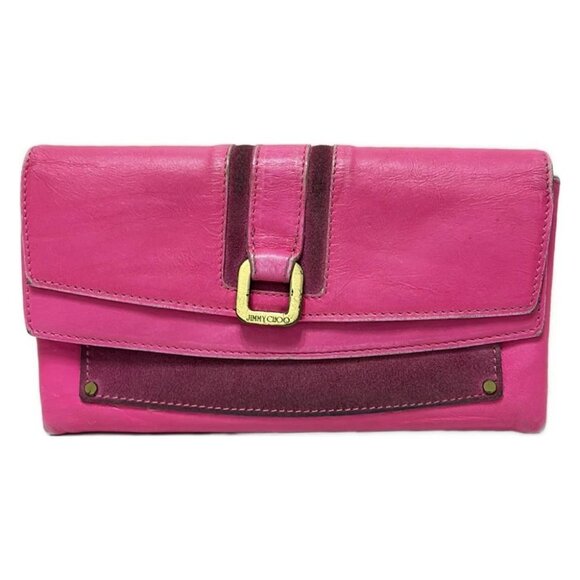 JIMMY CHOO - Pink Purple Leather Suede Long Wallet - Picture 1 of 7